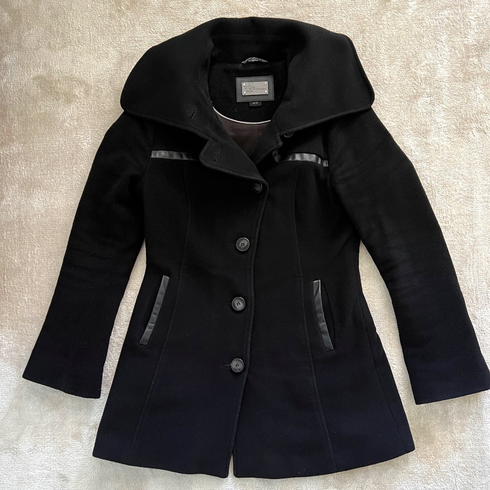 MACKAGE  Wool and Cashmere Leather Coat - Made in Canada - Black, Size M Medium